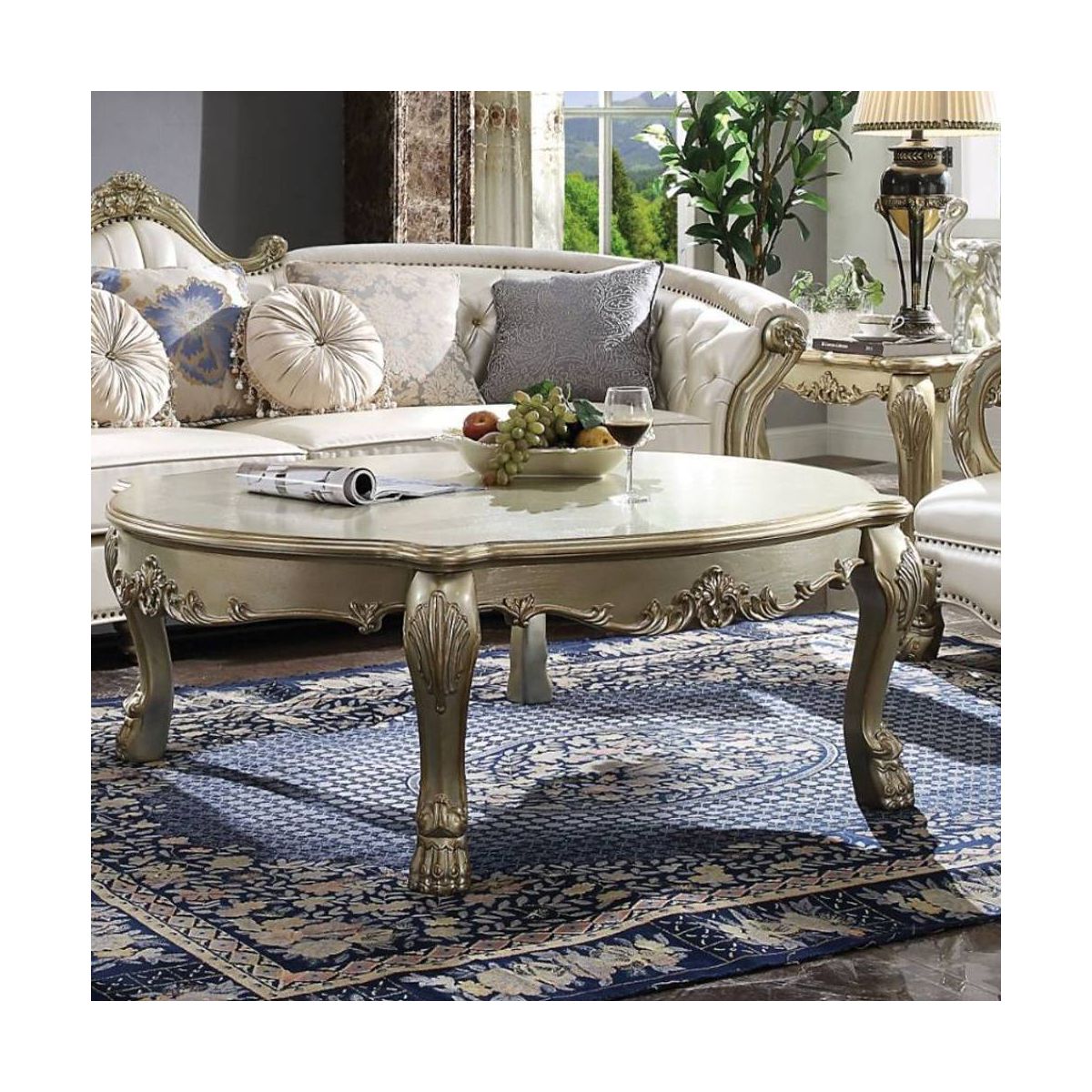 54" Dresden Ii Coffee Table Gold Patina/Bone - Acme Furniture: Handcrafted, Traditional Design, Curved Legs, Wood Composite - thumbnail 3