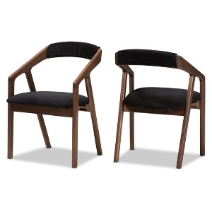 Set of 2 Wendy Midcentury Velvet Dining Chairs with Walnut Finish: Baxton Studio - 1 of 4