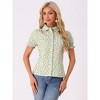 INSPIRE CHIC Women's Peter Pan Frilled Short Sleeve Floral Cotton Top - 3 of 4
