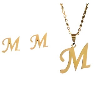 Initial Letter Pendant Necklace Earrings Set for Women Gold Plated Stainless Steel by Ginger Lyne - 1 of 4