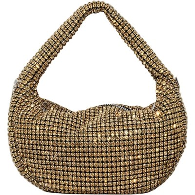 FATMOON Bling Full Glitter Knotted Handbag for Women Crystal Rhinestone Hobo Dumpling Bag Diamond Evening Clutch Crossbody Bag