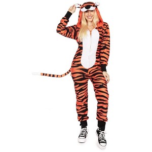 Tipsy Elves Womens Tiger Halloween Costume - Jungle Animal Costumes for Women Adult Hooded Front Zipper Costume Jumpsuits - Size - X Large - 1 of 2