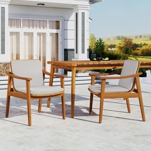Christopher Knight Home Ansel Mid-Century Modern Acacia Wood Outdoor Dining Chairs with Cushions (Set of 2) - 1 of 4