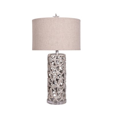 HomeRoots Set of Two 30" Silver Coastal Starfish Table Lamps With Beige Drum Shades