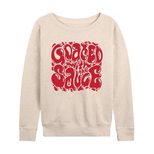 Women's - Instant Message - Goated With the Sauce Lightweight French Terry Wide Neck Long Sleeve Graphic Shirt - 1 of 4
