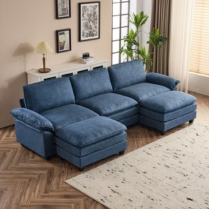 Karl Home |120 in. W Pillow Top Arm Double-layer Cushion Polyester Sofa in Blue With Ottoman - 1 of 1