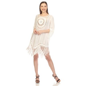 Women's Crocheted Fringed Trim Dress Cover Up - White Mark - 1 of 4