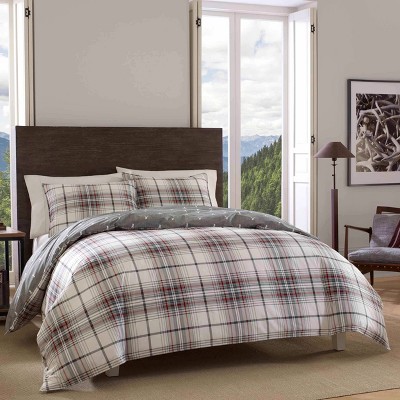 King Charcoal Plaid Cotton Duvet Cover Set with Shams