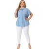 Agnes Orinda Women's Plus Size Chambray Work Roll Sleeves Buttons Down Shirts - 3 of 4