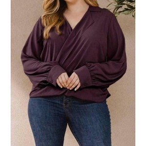 Women's Draped Wrap Twist Shirt Blouse - Plus - Oddi - 1 of 2