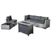 Venice 6pc Wicker Outdoor Patio Furniture Set Conversation Sofa with a Metal Fire Pit and Cushions - 2 of 4