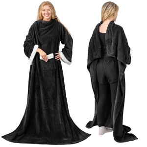 PAVILIA Wearable Blanket with Sleeves for Women Men Adults, Warm Soft Plush Snuggle Pocket Sleeved TV Throw - 1 of 4