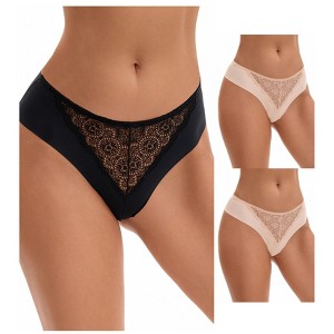 INSPIRE CHIC Women's Mid Waisted Briefs Smooth Silky Panties Soft Lace Breathable Underpants 3 Packs - 1 of 4