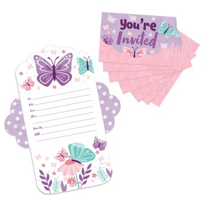 Big Dot of Happiness Beautiful Butterfly - Fill-In Cards - Floral Baby Shower or Birthday Party Fold and Send Invitations - Set of 8