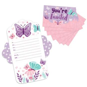 Big Dot of Happiness Beautiful Butterfly - Fill-In Cards - Floral Baby Shower or Birthday Party Fold and Send Invitations - Set of 8