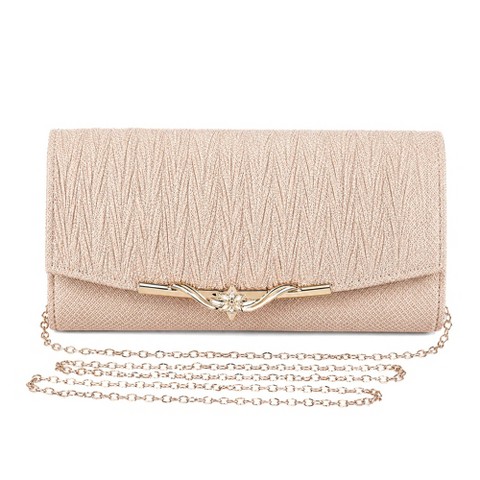 INSPIRE CHIC Shimmer Textured Evening Clutch Purse for Women with Removable Chain Strap & Magnetic Flap Lock 9.8*2.2*3.9 inches Champagne color