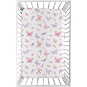 Sweet Jojo Designs Girl Baby Fitted Mini Crib Sheet Butterfly Blush Pink and Purple - 1 of 4