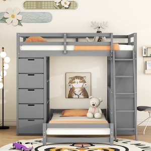 Whisen Twin over twin Bunk Bed with Drawers, Shelves, Desk, LED Light and Charging Ports - 1 of 4