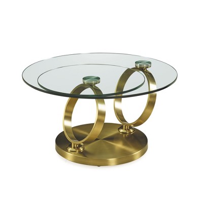 HomeRoots 32" Clear And Gold Glass And Metal Round Abstract Coffee Table