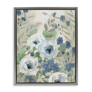 Stupell Industries Muted Blue & White Blossoms Floating Frame Canvas Art - 1 of 4