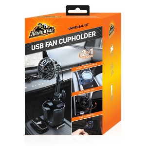 Armor All Car Fan Cupholder, 2-in-1 XL Cupholder and Mini 2-Speed Cooling Fan, USB A Powered, 360° Rotatable, 6” in Arm, XL Cupholder Holds Bottles - 1 of 4