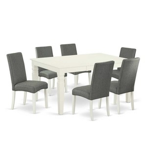 Modern Dinette Table Set - 7Pc Rectangular Table & 6 Chairs - 42/60" Table with Leaf - Linen White Legs - 1 of 4