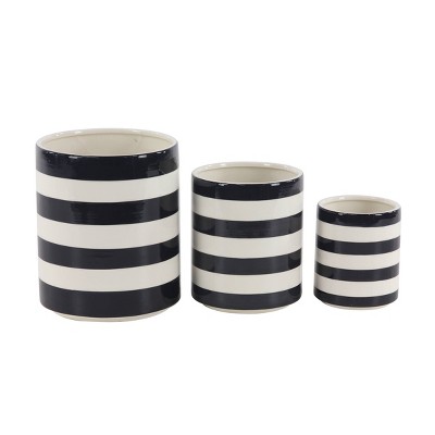 Set of 3 Planters White/Black Striped - Olivia & May