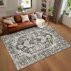 Vintage Washable Area Rugs, Low Pile Soft Carpet with Distressed Trellis Pattern, Foldable Thin Indoor Accent Rug for Living Room Bedroom Dining Room - 2 of 4