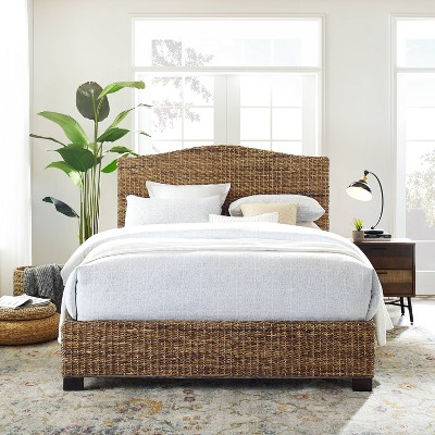 Serena Coastal Queen Bed with Natural Banana Leaf Weave