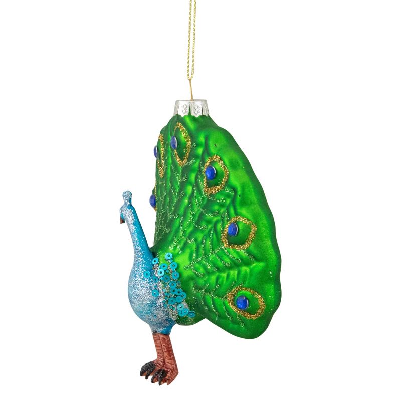 Northlight 4.75" Green and Blue Peacock Glass Christmas Ornament, 4 of 6