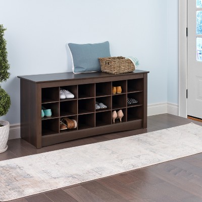 Espresso 18-Cubby Shoe Storage Bench with Seating