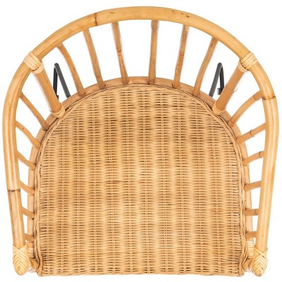 Natural Rattan Barrel Dining Chair with Black Hairpin Legs