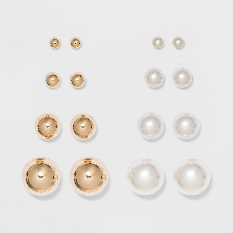 Stud Earring Set 8pc - A New Day&#8482; Gold/Pearl, 1 of 5
