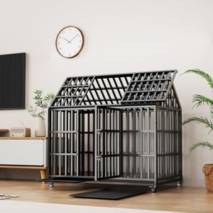 52" Heavy-Duty Large Dog Crate, Strong Metal Dog Kennel with 4 Lockable Wheels, Indoor/Outdoor Large Dog Cage - Nertpow - 1 of 4