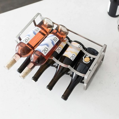 Silver Stackable Steel Wave Design Wine Rack, 4 Bottles