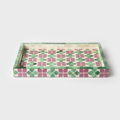Mela Artisans Orchid Large Tray in Pink & Green