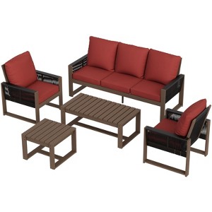 EAGLE PEAK Natural Cedar Wood Conversation Set, Outdoor Patio Furniture with Coffee Table and Side Table - 1 of 4