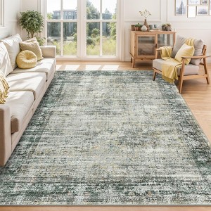 Soft Vintage Distressed Low Pile Washable Large Indoor Area Rug for Living Room Bedroom Dining Room - 1 of 4