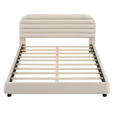 HomeRoots Beige Tufted Velvet Upholstered Queen Bed Frame