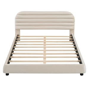 HomeRoots Beige Tufted Velvet Upholstered Queen Bed Frame - 1 of 4