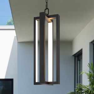 LamQee Large Outdoor Pendant Lights Fixtures Integrated LED Modern Outdoor Ceiling Hanging Lights Sleek Black Lantern - 1 of 4