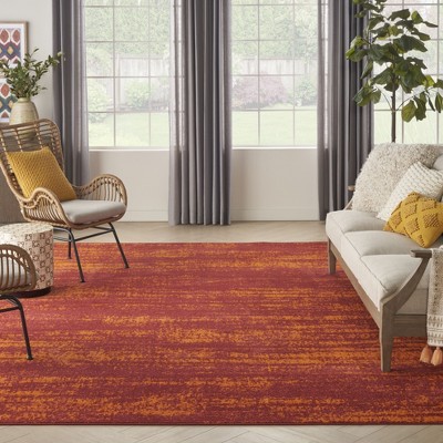 Reversible Red Abstract Synthetic Easy Care Rug 9 ft x 12 ft
