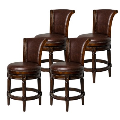 Maven Lane Wooden Swivel Upholstered Kitchen Stool, Set of 4