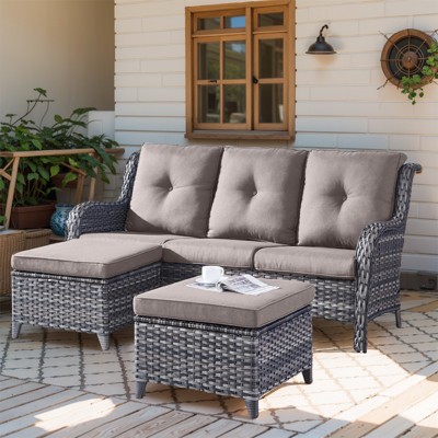 Gymojoy Outdoor 3-Seat Sofa PE Wicker Sofa Rattan Patio Sofa Couch For Garden
