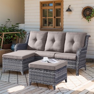 Gymojoy Outdoor 3-Seat Sofa PE Wicker Sofa Rattan Patio Sofa Couch For Garden - 1 of 4