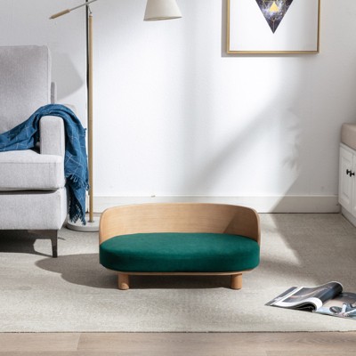 VisioGear Elevated Dog Bed Pet Sofa With Solid Wood legs and Bent Wood Back, Cushion, Green, 26"*15.7"*10.6"