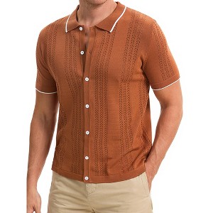 INSPIRE CHIC Men's Button Down Short Sleeve Lightweight Casual Summer Vintage Knit Polo Shirts - 1 of 4