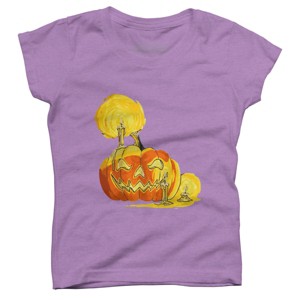 Girl's Design By Humans Halloween Pumpkin with Candle and Evil Smile By wubbadub T-Shirt - 1 of 2
