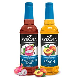 Syruvia Sugar Free Coffee Flavors Variety Pack: Dragon Fruit Acai & Peach 25.4 fl oz Syrup - 1 of 4