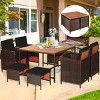 Tangkula Patio Dining Set Outdoor Furniture Set with Cushions Space-Saving Table with Acacia Wood Tabletop Rattan Chair and Ottoman Sets Black - 3 of 4